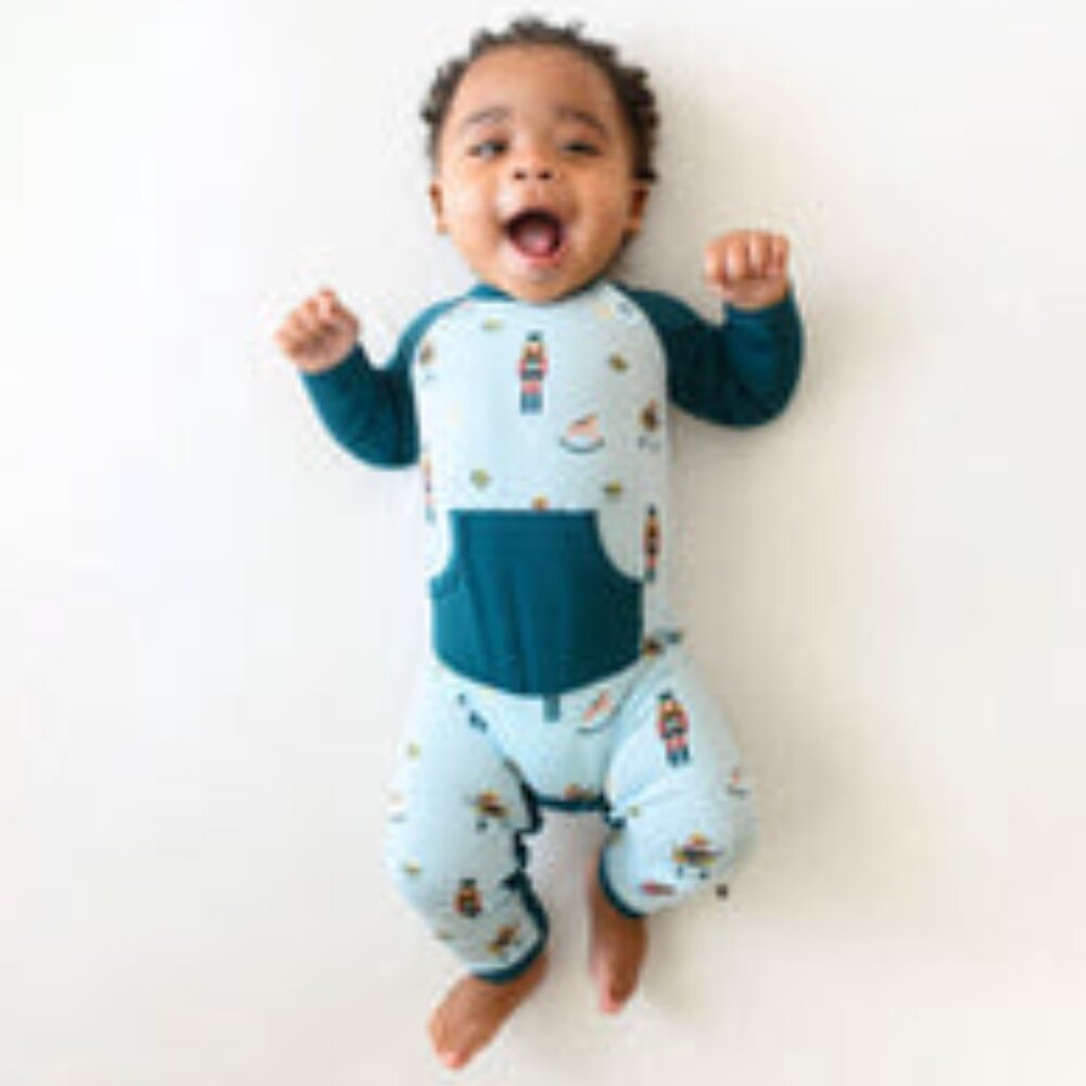 Kyte BABY Teal and Light Blue Nutcracker Christmas Footie 6-12 Months